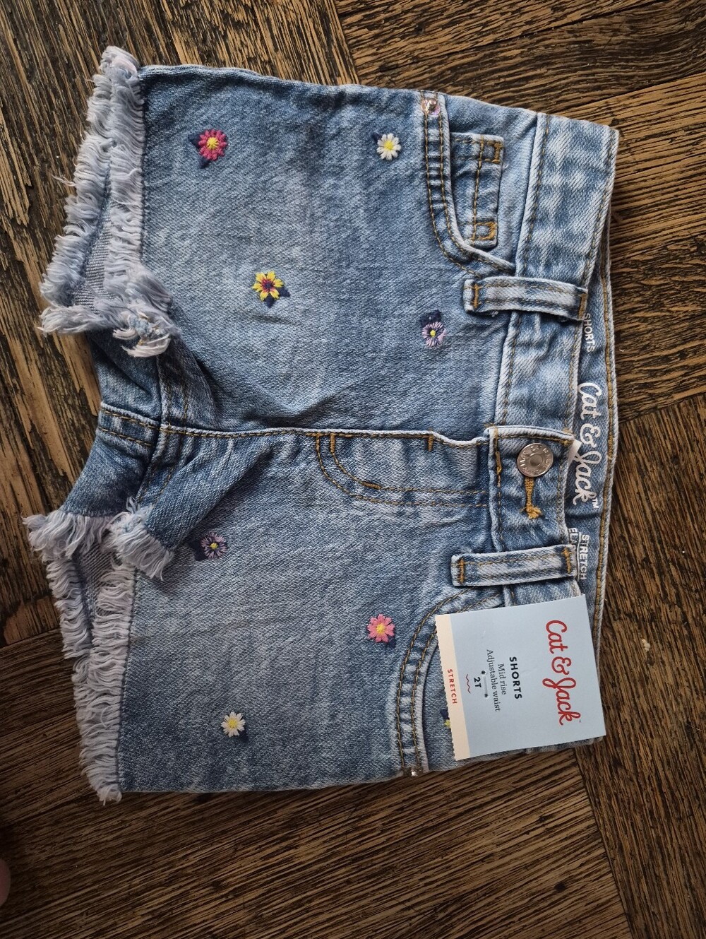 Cat & Jack Light Blue Denim Shorts with Colorful Flower Embroidery